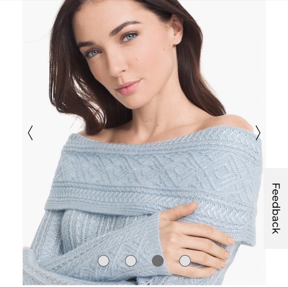 ⭐️NEW⭐️White House Black Market (WHBM) Off-The-Shoulder Cable Knit Sweater Blue - Picture 3 of 13